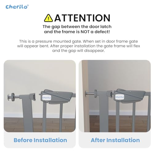 Image of Cherilo Baby Safety Gate for Kids & Pets (Fits 75-84 cm) | 1 Year Manufacturer Warranty | Pressure Mounted Safety Gate for Kids Home | Adjustable, Auto-Close, No-Drill Installation - Grey