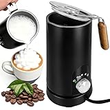 5-in-1 Electric Milk Frother and Steamer, Automatic Milk Foamer Hot Chocolate Maker with Wood Grain Handle, 11.8oz Milk Warmer and Heater for Latte, Cappuccino, Hot Cocoa Maker, Frother for Coffee