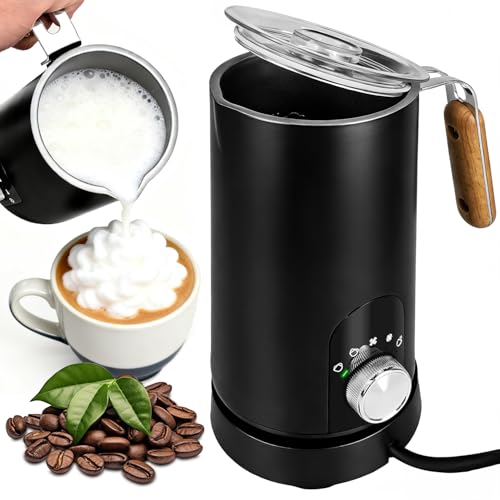 5-in-1 Electric Milk Frother and Steamer, Automatic Milk Foamer Hot Chocolate Maker with Wood Grain...