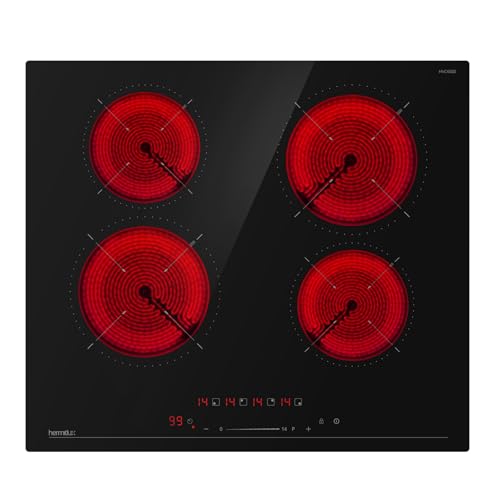 Hermitlux Piano Cottura Vetroceramica 4 Fuochi, 6000 W, 14 Livelli, Controllo Touch, Timer,...