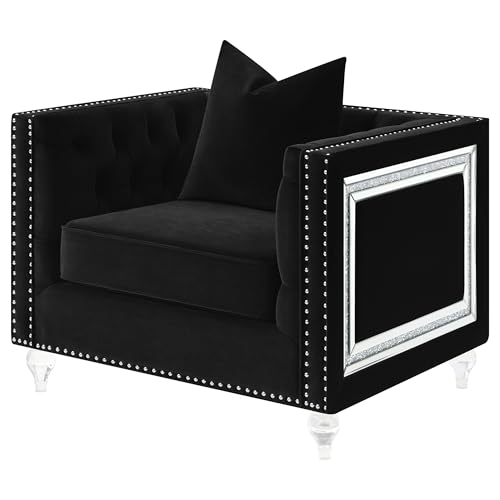 Sillón botón tapizado terciopelo negro elegante miniatura 4