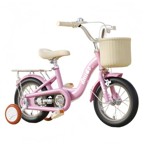 EZweekend子供用自転車、2〜11歳用自転車、学生向け子供用12インチ、14インチ、16/18/20インチ補助輪付き、男の子と女の子の初心者向けバスケット付き、調節可能な滑り止めハンドル付き (18インチ,クラシックピンク+リアシート)