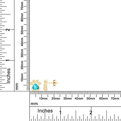 Paw Print Earrings for Women, 14K Gold Over Sterling Silver with Heart Cut Simulated Birthstone & Round White Cubic Zirconia, Push Back Studs, Pet Lover Jewelry Gift4