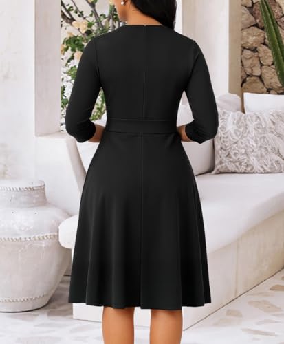 Image of Casual Dresses for Women Midi Church A-Line Fit and Flare Dress Crewneck 3 /4 Sleeve Party Dress
