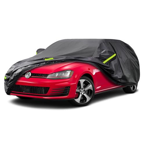 Image of Kaugung 7 Layers Hatchback Car Cover Custom Fit Volkswagen Golf from 2003 to 2025, Waterproof Car Cover All Weather for Automobiles Outdoor Indoor with Zipper Door, Sun Rain Dust Snow Protection.Black