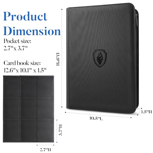 Image of Premium Zip Card Binder, Fabmaker 9 Pocket Trading Card Binder, PU Cover Zipper Card Collection Album, Sturdy 360 Side-Loading Card Folder Holder for Game & Sports Cards, Royal Blue