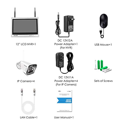 SmartSF 8CH 1080P NVR with 12- inch Monitor Wireless Surveillance Security Camera System CCTV Kit,4Pcs 1080P 2MP Weatherproof IP Camera,65ft Night Vision and Free APP Access,Motion Alert - Thumbnail 6