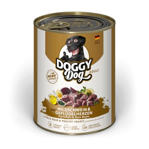 DOGGY Dog Paté Mix 2, 6 x 800 g, Nassfutter für Hunde im Probierpaket, getreidefreies Hundefutter mit Lachsöl und Grünlippmuschel, Alleinfuttermittel mit hohem Fleischanteil, Made in Germany
