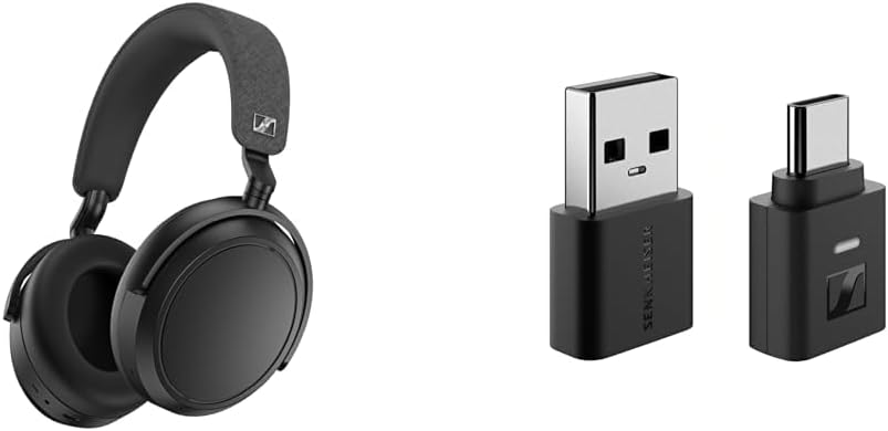 MOMENTUM 4 Wireless Headphones with BTD 700 Bluetooth USB Dongle - Bluetooth Headset for Crystal-Clear Calls with Adaptive Noise Cancellation, 60h Battery Life, Seamless Connectivity, Black