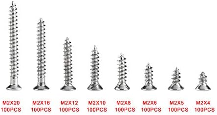 800 Pcs M2 Self-Tapping Screws Mini Phillips Flat Head Screws Carbon Steel Countersunk Cross Head Screws Wood Woodworking Screws Bolts and Nuts Assortment Set of M2 x 4/5/6/8/10/12/16/20 mm, Silver