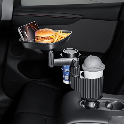 Car Cup Holder Tray Table 10-inch Car Food Tray Portable 4-in-1 Car Cup Holder Extender 360° Rotating with Phone Holder Essential for Road Trips by Topfit - Image 5