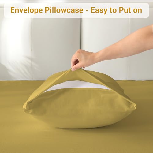 Image of Softan Microfiber King Sheet Set with Non-Slip Straps, Mustard Yellow | 15 inch Deep Pocket Fitted Bed Sheets, Double Brushed Microfiber, Cozy Sheets & Pillowcase for All Season
