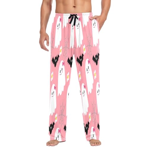 Qilmy Cute Ghosts Men's Cotton Pajama Pants, Lightweight Lounge Sleepwear with Drawstring and Pocket