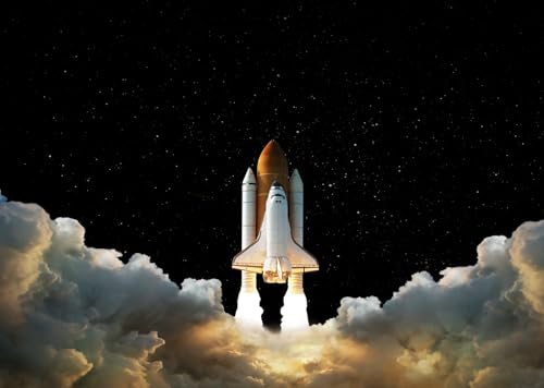 Loccor 7x5ft Fabric Rocket Launch Backdrop Spaceship Takes Off Into Space with Stars Background Kids Outer Space Birthday Party Decor Galaxy Astronomy Activities Themed Banner Photo Booth Props