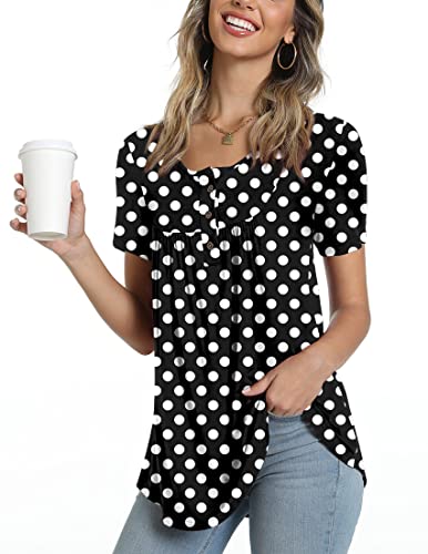 POPYOUNG Women's Plus Size Polka Dot Henley Tunic #TOP14