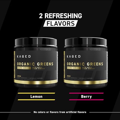 Image of Kaged Organic Greens Elite, Superfood and Greens Powder with Apple Cider Vinegar, Adaptogen, Prebiotics, Vitamins & Minerals, Berry, 30 Servings
