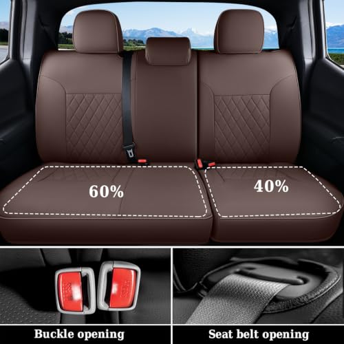 Image of Coverado Tacoma Seat Covers Full Set, Faux Leather Seat Covers Custom Fit for 2016-2023 Toyota Tacoma Double /Crew Cab Base Prerunner SR5 Limited TRD Sport Interior Covers (Brown)