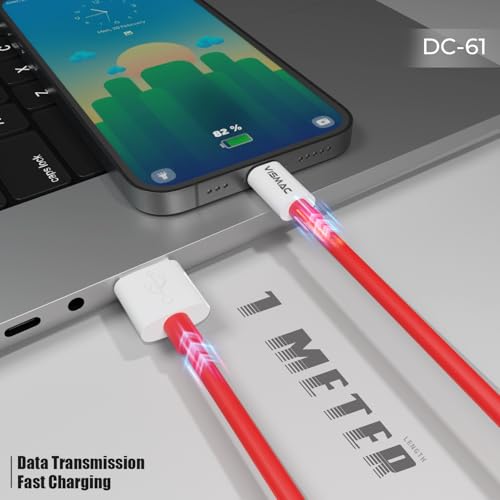 Image of Vismac 80W Fast Charging USB A to Type C Cable | Turbo Charge & Data Sync | Tangle-Free Design | Compatible with All Type-C Smartphones & Tablets | 1M (Red)