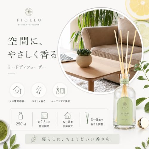 FIOLLU リードディフューザー 爽やかな柑橘＆グリーンティーの香り【SOYOKAZE】大容量250ml ルームフレグランス 玄関・寝室・リビング用 ギフト プレゼント