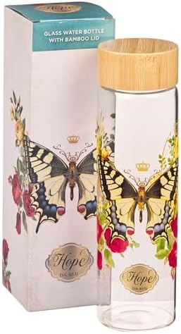 Christian Art Gifts Premium Yellow Butterfly Reusable Glass Water Bottle with Bamboo Twist Cap Lid for Travel and Cold Beverages 22 oz Bottle with Inspirational Scripture for Women - Hope Isaiah 40:31 - Image 3