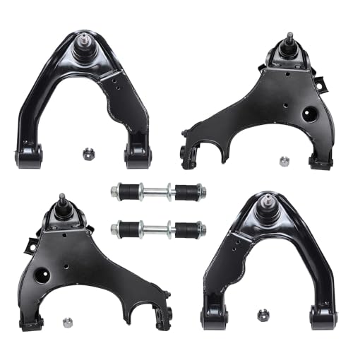 Image of Detroit Axle - 6pc Front Control Arms Sway Bars for 2000-2004 Nissan Xterra, 4 Upper and Lower Control Arms 2 Sway Bar End Links 2001 2002 2003 Xterra Replacement