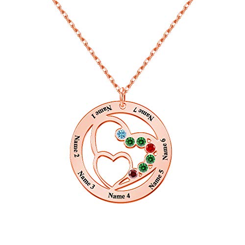 Preisvergleich Produktbild EVER2000 Personalisierte Mutter Halskette mit 7 Geburtsstein 7Gravur Namenskette Silber / Rosegold / GoldAngepasst Kreis- Herzanhänger, Namenshalskette für Familienpaare Damen, Tante, Eltern