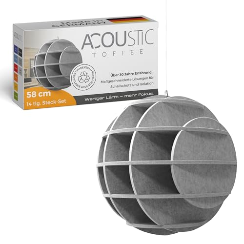 platino24 SATELLITE 3D-Akustik-Objekt Kugel für optimale Raumakustik I Schallabsorber für Decke in innovativem Design I Durchmesser: 58 cm I Recyclebares & anhaltendes Absorber-Element