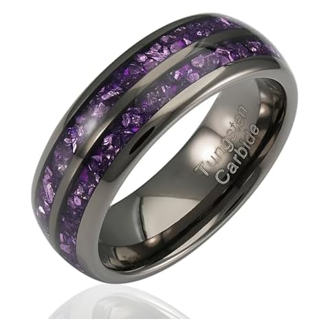 100S JEWELRY Engraved Personalized Gunmetal Tungsten Rings For Men Amethyst Inlay Wedding Promise Band Size 6-16 (Tungsten, 10.5) Cover