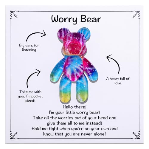 Image of Aesnefe Worry Bear, Pocket Bear Hug, Anxiety Relief Gifts for Men Women, Mental Health Positivity Gift, Stress Relief Gift for Her, Comforting Gifts for Son Daughter Back to School, Rainbow Gradient