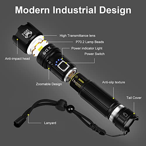 Poslani Flashlights Led High Lumens Rechargeable Xhp70.2 Super Bright 50000 Lumens Flashlight, High Power Tactical Flash Light, Zoomable Handheld Flashlights For Emergency Camping Gift #TOP3