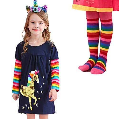 VIKITA Girls Rainbow Dress & Tights LH5806+F5008-4T
