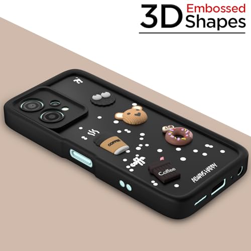 Image of Pikkme Back Cover for Oneplus Nord Ce 2 Lite 5G | Cute Fun Cartoon 3D Bear Silicone Full Body Protection Bumper Case (Black)