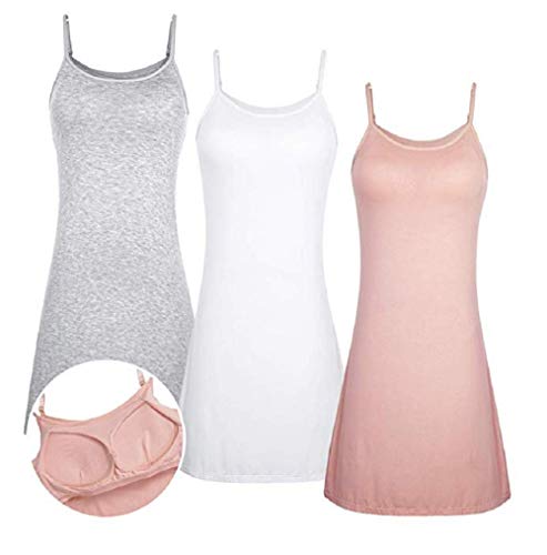 Women Full Slips Modal Cotton Blend V Neck Straight Dress Nightwear With Built-In Padded Bra (Xl, Pink) #TOP15