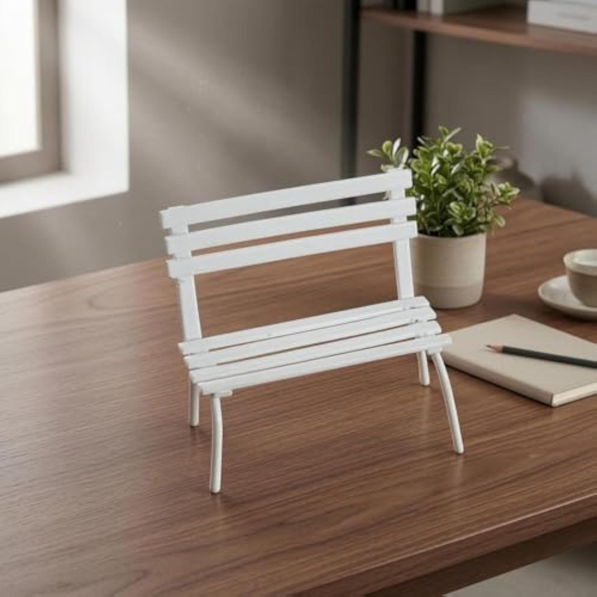 Decorative Slatted Metal Bench Tabletop, White Finish
