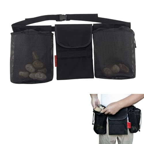 Rock Foraging Belt,Rockhounding Bag with Adjustable Waistband,Cover Geny 2 Mesh Picking Pouch for Collecting,1 Tool Bag,Outdoor Hunting Bags Lightweight and Sturdy to Wear Around Waist,Gifts
