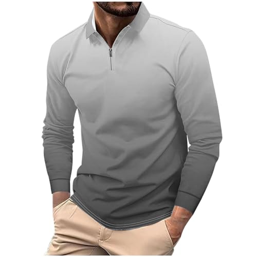 UHouse Polo Zippé Homme Manches Longues Golf T-Shirts Sport Tshirt Casaul Teeshirt Basique Polos Business Tee Shirt Décontracté Dégradé Vetement Grande...