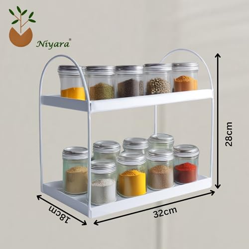 Image of Niyara Iron Metal Heavy Duty Stand 2-Tier multistorage /Multipurpose Standing Rack, Bathroom Countertop Storage Shelf Cosmetic Organizer Holder Kitchen Spice Rack, (Round White)