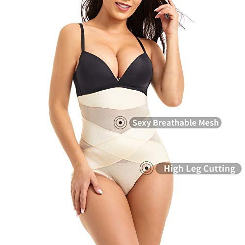 COHTB Women's Tummy Control Shapewear Panties Hi-Waist Body Shaper Underwear Butt Lifter Slimming Briefs Beige