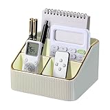 ACUDUDOMA PU Leather Remote Control Holder with 4 Compartments, Small Desk Organizer Office Supply Bedside Caddy, All-in-One Small Bedside Remote Holder Nightstand Desktop Organizer