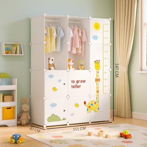 Image of Mevigo Foldable Plastic Wardrobe for Clothes - 12- Door Baby Cupboard for Clothes Storage, Wardrobe for Kids, Plastic Almirah, Collapsible Wardrobe for Kids Livingroom & Home (White- M4, 12- Door)