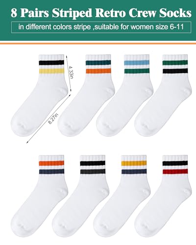 8 Pairs Striped Athletic Socks for Women Back to School Retro Cotton Athletic Socks with Stripes for Adults2