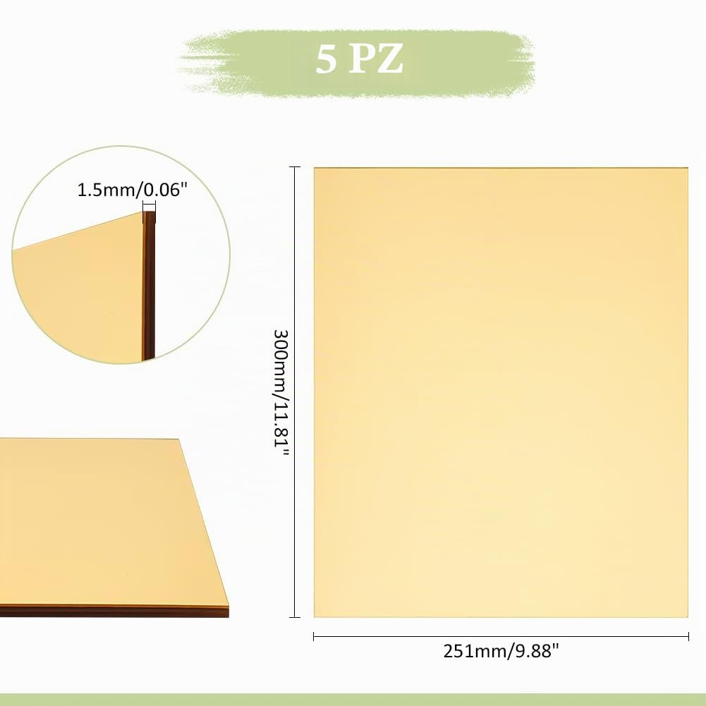 UNICRAFTALE 5pz Piastrelle Specchio Da Parete Dorate Adesivi Da Parete Specchio Acrilico Rettangolare Piastrelle Specchio Fogli Specchio Acrilico Flessibili Specchio Decorazione Da Parete per Bagno