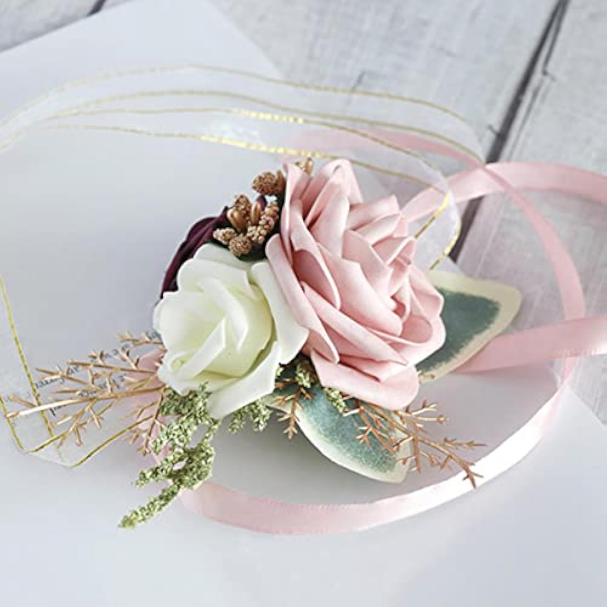 White Rose Corsage Bracelet for Bride, Elegant Wedding Accessory