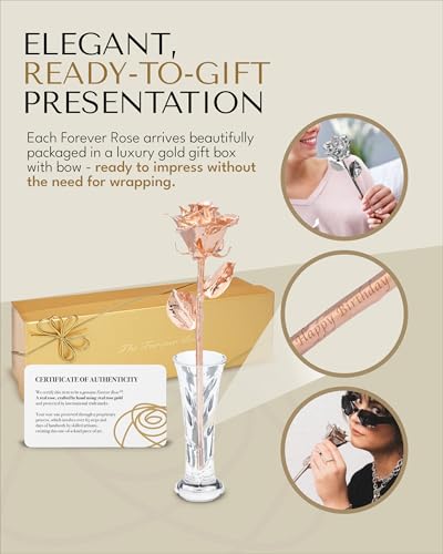 Image of Forever Rose Rose Gold Dipped Rose, Custom Laser Engraved Rose Gold Flower