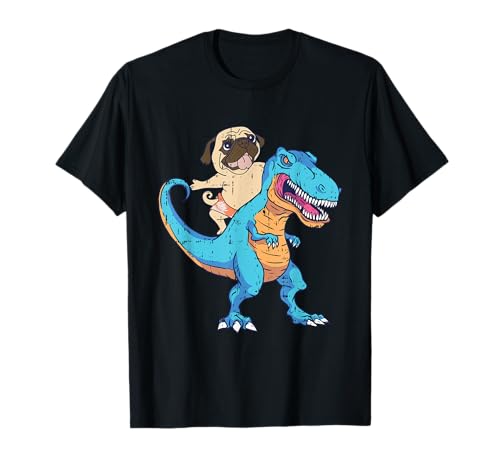 Pug Riding T-Rex Surfing Dinosaur Funny Dog Lover Gifts T-Shirt