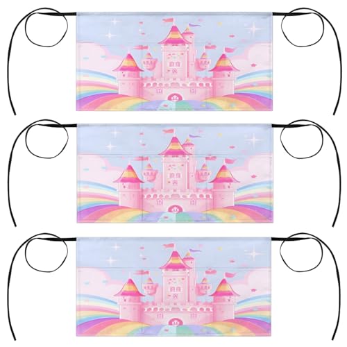 Cartoon Castles Server Aprons with 3 Pockets Oil-proof Half Aprons Restaurant Bistro Cafe Bars Waitress Waiter Wasit Apron for Women Men 3 Pcs