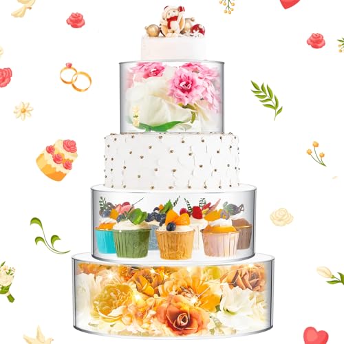 Sintuff 3 Pcs Acrylic Cake Stands with LED Lights, 10/12/14 in