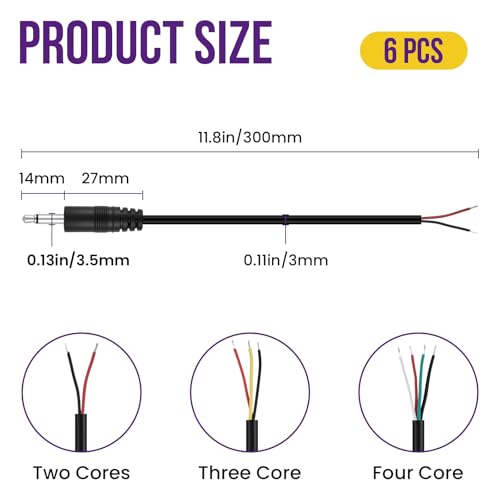 Cable Jack 3.5mm macho a cable desnudo 6 piezas 1ft miniatura 2