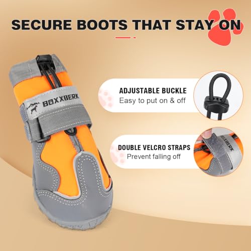 Dog Shoes for Large Dogs,Waterproof Dog Boots for Hot Pavement,Winter Snow,Anti-Slip Dog Booties with Ajustable Buckle,Paw Protector with Reflective Strap for Outdoor Hiking(XL,Orange) Dog Shoes for Large Dogs,Waterproof Dog Boots for Hot Pavement,Winter Snow,Anti-Slip Dog Booties with Ajustable Buckle,Paw Protector with Reflective Strap for Outdoor Hiking(XL,Orange)