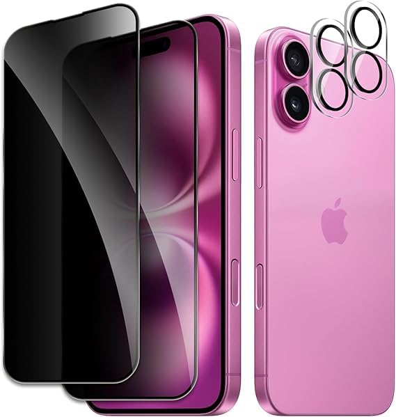 Image of [ 2+2 Pack Privacy Screen Protecor for iPhone 16 Plus Anti-Spy Shatterproof Tempered Glass with Camera Lens Tempered Glass 9H Hardness Bubble Free Anti-Glare Case Friendly